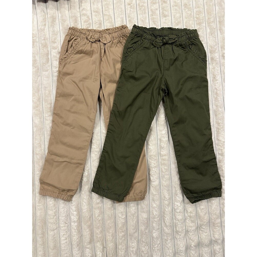 NWOT Gap Girls 5Y Set Of 2 Khaki Elastic Waist Pants - Dark Olive & Khaki